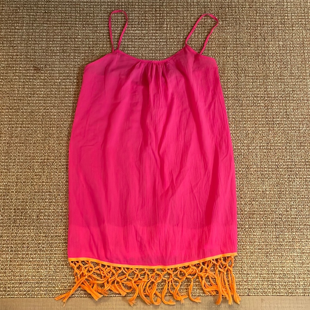 Raisins Pink and Orange Beach Cover Up With Crochet Details Medium